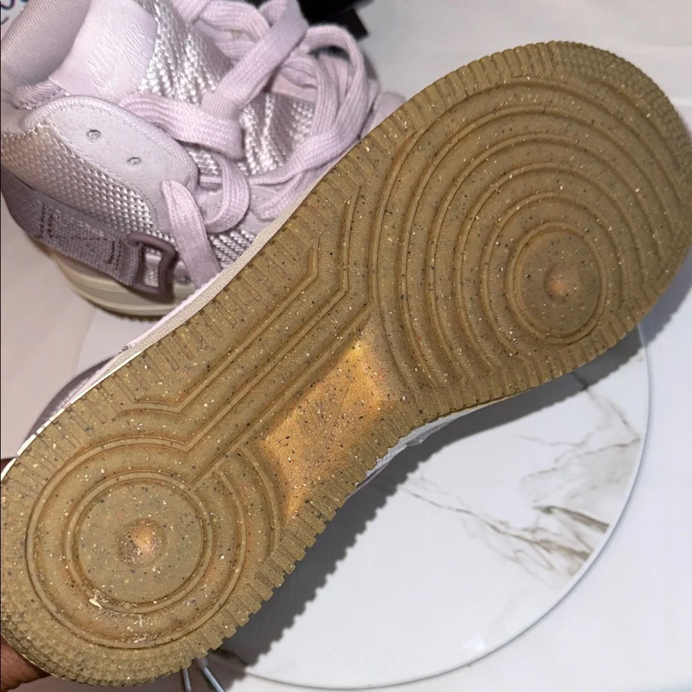 Women's High-Top Nike AF1 Sneakers in Light Purple and Cream